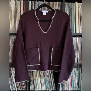 House of Harlow 1960 Cropped Sweater Medium Burgundy Contrast Trim